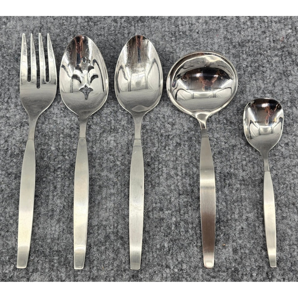 Vtg 5 Piece Oneida Frostfire Serving Utensil Set Stainless Flatware Silverware